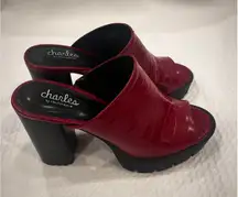 Charles by Charles David Red Croc Block Heel Mules Chunky Tread Heels Size 8