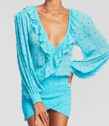 RETROFETE Lennon Embellished Silk Chiffon Dress On Blue Atoll