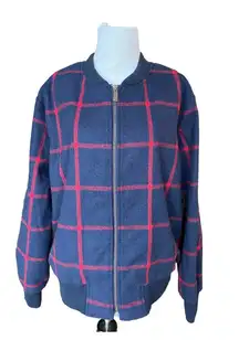 NWT Old Navy Women Jacket Shell 44% Wool Navy Red lattice XL