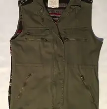 Thread and Supply  olive green Aztec vest - breast pockets with zippers cinch waist