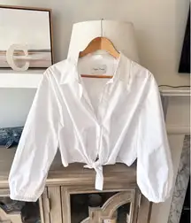 Cara Cara Rumson Top White Button Down Blouse with Tie Front Size Large