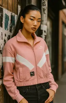 Puma International‎ Track Jacket Full Zip Pink White Stripe streetwear Size S