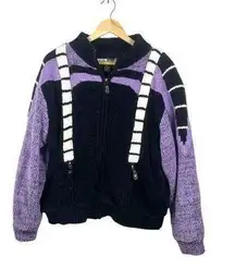 VINTAGE 80s Jamie Sadock Oversized Fuzzy Bomber Jacket Black/Purple Size XL