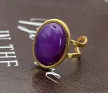 Vintage 1970s Amethsyt Colored Glass Oval Stainless Steel Adjustable Ring