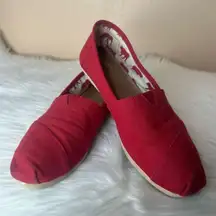 TOMS Classic Canvas Red Slip On Shoes Size 8.5