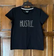 Rae Dunn Womens Medium Black Hustle Graphic Short Sleeve Shirt Fitted Shirt Top