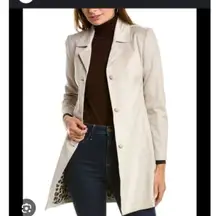 I Tyler Boe Faux Suede Long Button Front Coat Beige Leopard Lined Women's Large