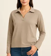 PrettyLittleThing Taupe Collared Long Sleeve Pullover Top Size US 10