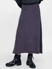Zara Knit Limited Edition Wool Yak Sweater Knit Midi Maxi Skirt A Line Purple