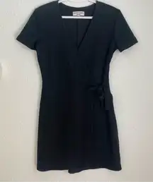 Texture and Thread short sleeve black mini faux wrap dress, size XS