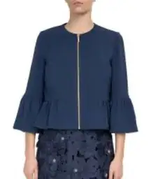 Michael Kors Women's Navy Blue 3/4 Sleeve Zip Up Peplum Jacket Size 8
