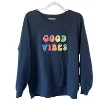 Wildfox Sweatshirt Womens S Navy Blue Good Vibes Oversized french terry texture