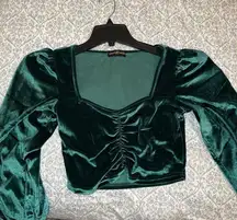 Green velvet puffy sleeve crop top almost famous size S