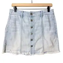 American Eagle Women's Denim Button-up Light Wash Skirt Raw Hem Pockets size 4