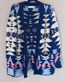 Wanna B Size S Blue and Pink Aztec Patterned Women's Sweater