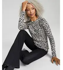 L Charter Club Snow Leopard Cashmere Sweater NWT