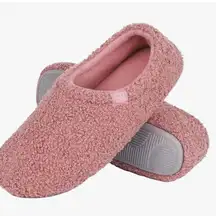NEW Women's HomeTop Plush Pink Fuzzy Curly Fur Memory Foam Slippers