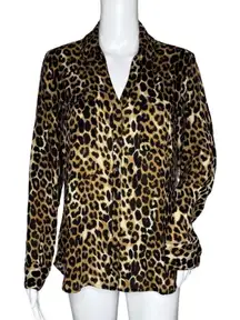 Express Shirt‎ Womens Medium Black Brown Cheetah Portofino Office Casual Edgy