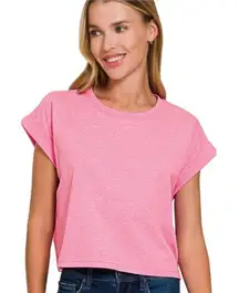 Zenana Rolled Sleeve Crop T-Shirt
