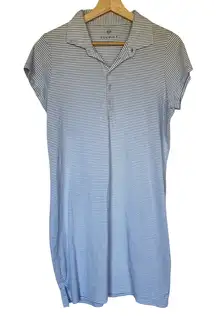 Renwick women's t-shirt dress tennis black white striped collared L pima cotton