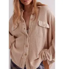 Free People FP One Sz Small Cream Scout Waffle Knit Oversized Shacket Jacket
