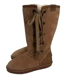 EMU Australia Stephanie‎ Tan Suede Merino Wool Lined Tall Boots Wrap Size 7 W
