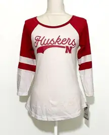 NWT Huskers Scarlet Red White Raglan Tee University of Nebraska Cornhuskers New