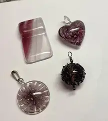 Lot Of 4 Costume Pendants / Charms Blown Art Glass Purple / Pink Mix