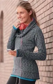 Athleta Top Womens Large Grey‎ Space Dye Tranquillity Cowl Neck Pullover