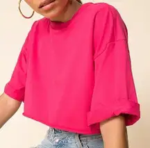 Superdown Candice Crop Top in Hot Pink Raw Hem Cropped Size Medium