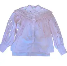 H&M Light Pink Blouse with Eyelet Sleeves Ruffle Shirt Long Sleeve Size Small