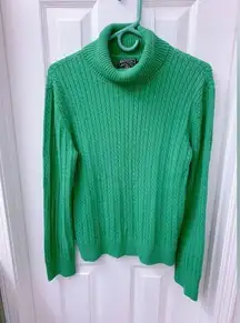 American Living Emerald Green Cable Knit Turtle Neck Long Sleeve Top