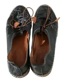 Spring step Berna elastic vamp-tie leather loafers flexible black womens sz 39