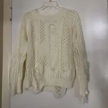 By The Way Revolve Cream Crochet knit distressed crew neck acrylic sweater Med