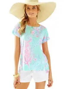 Lilly Pulitzer Mikela Linen Top Minty Fresh Fan Sea Sz. XS