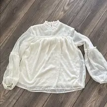 Japna Cream Blouse with Ruffled Collar and Long Sleeves romantic