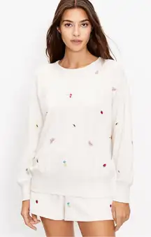 Lou & Grey Fruit Embroidered Cream Crewneck Sweatshirt Cotton Blend