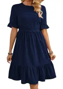 SHEIN Plain Simple Navy Round Boho Lightweight Neck Short Sleeve Casual Dress SZ