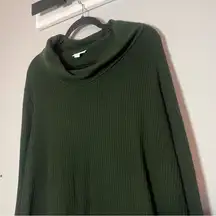 J. Jill Waffle Knit Top Shirt Sweater Dark Green Cowl Neck Size XL