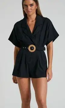 Showpo Shopo. - THAISA PLAYSUIT - short sleeve collared belted shorts romper linen