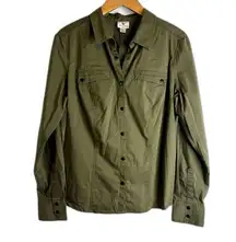 Worthington Stretch Army Green Moto Snap Button Shirt Size Large‎