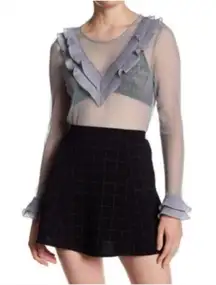 NWT Blue Swiss Dot Spot Mesh Ruffle Blouse 