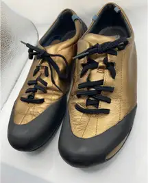Camper Peu Cami Gold Black Leather Lace Up Shoes Women's Size 38 Minimal Comfort