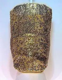 Arden B Gold Sequined Pull On Stretch Mini Skirt with Raw Tulle Hem Size Large