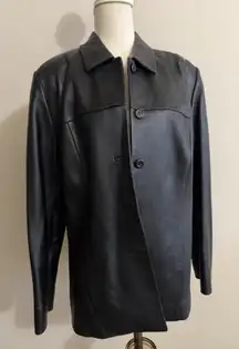PENDLETON Woman’s Black Leather Jacket Coat Size Large Classic Quiet Luxury