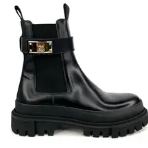 Dolce & Gabbana Women's Logo Strap Lug Platform Sole Chelsea Ankle Boots EU 41