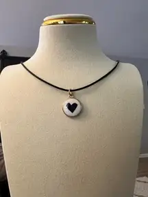 Heart charm circle with waxed leather cord chocker, necklace tarnish free