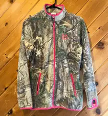 Real tree camouflage pink trimmed zip up fleece jacket