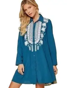 Savanna Jane Turquoise Blue Western Country Casual Shirt Dress Size M