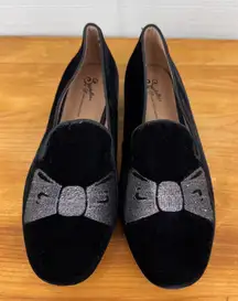 Seychelles Coreylynncalter All Mine Black Velvet Bow Loafer Flat Silver Heel 6.5